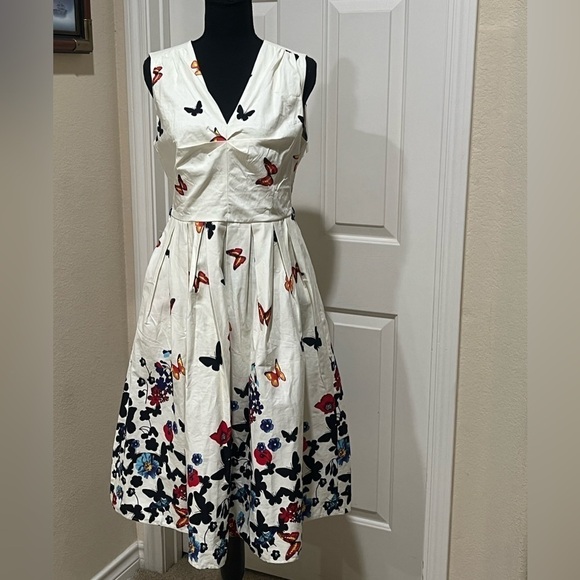 BELLE POGUE BUTTERFLY PRINT 1950’s STYLE ELEGANT RETRO, WOMENS DRESS SIZE M. - Picture 6 of 12